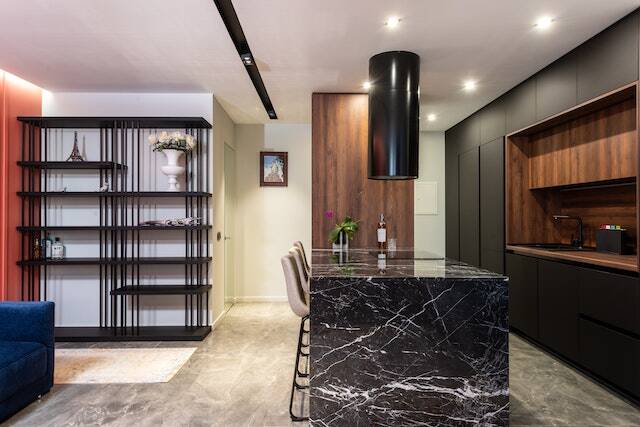 granite top kitchen counter with wooden aspects